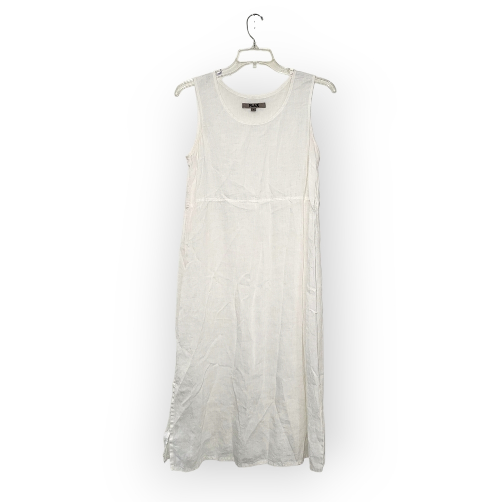 FLAX White Linen Sleevless Midi Dress / Slip Dress Size Small